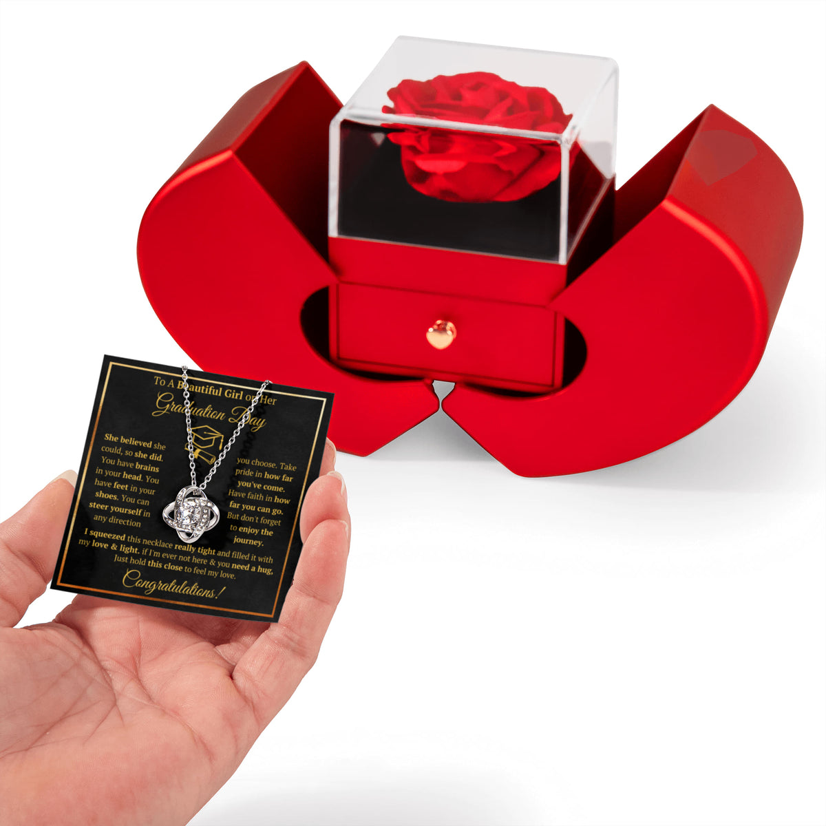 Graduation Gifts For Her Love Knot Necklace Heart Box Gift Set