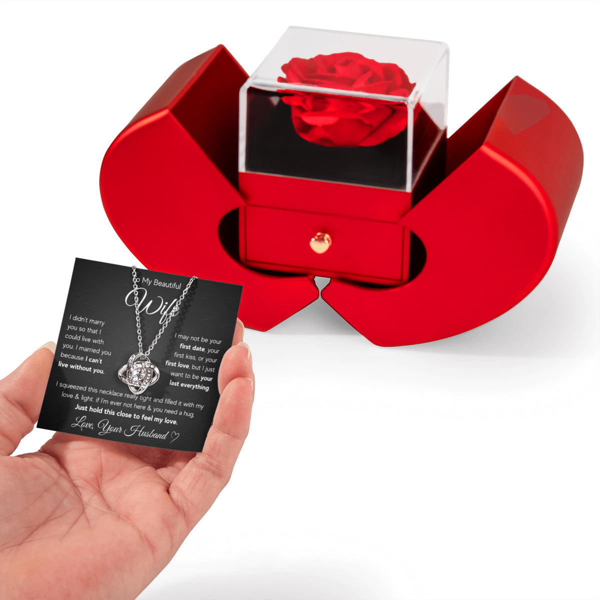 To My Wife Last Everything Love Knot Necklace Heart Box Gift Set