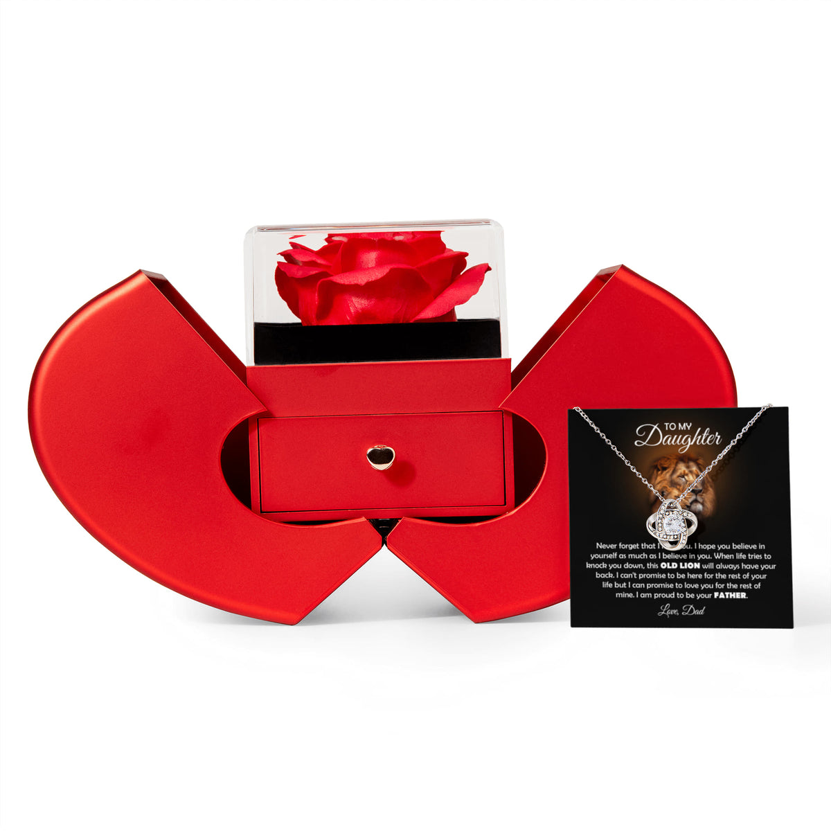To My Daughter Lion Love Knot Necklace Heart Box Gift Set