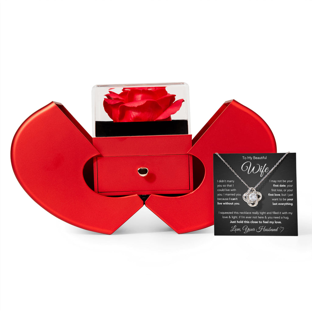 To My Wife Last Everything Love Knot Necklace Heart Box Gift Set