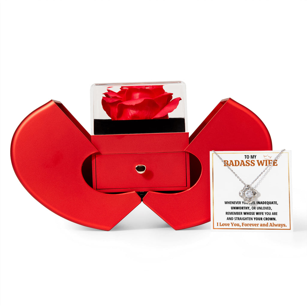 To My Badass Wife Love Knot Necklace Heart Box Gift Set