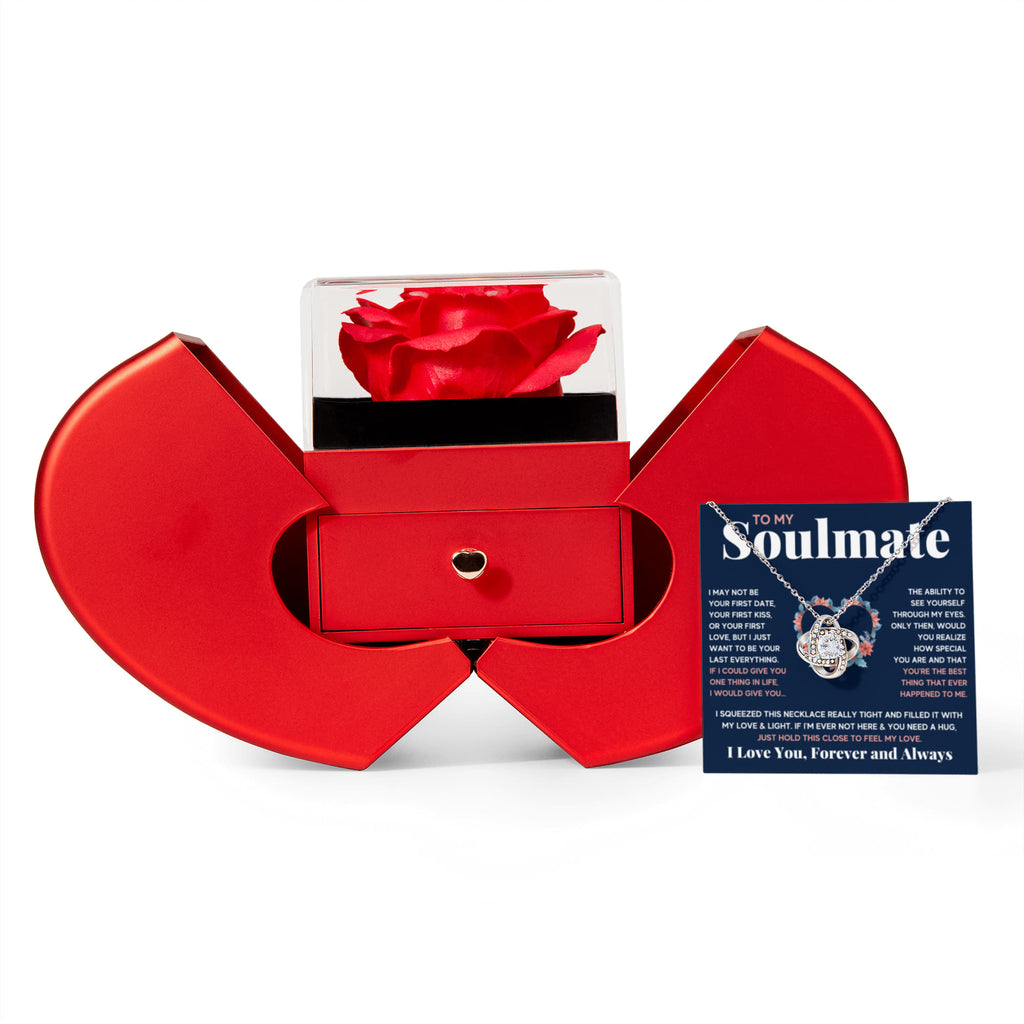 To My Wife Blue Squeeze Two Hearts Love Knot Necklace Heart Box Gift Set
