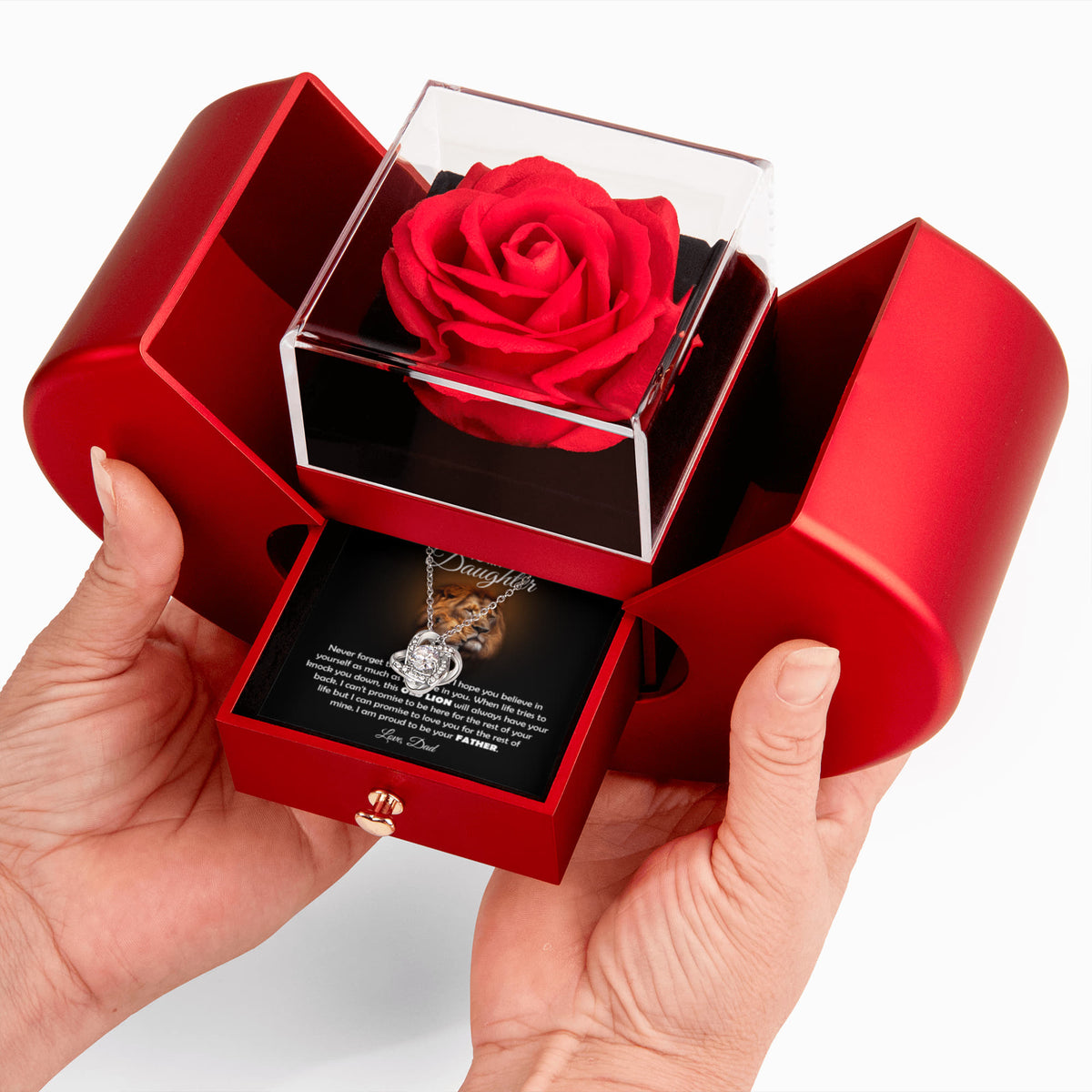 To My Daughter Lion Love Knot Necklace Heart Box Gift Set