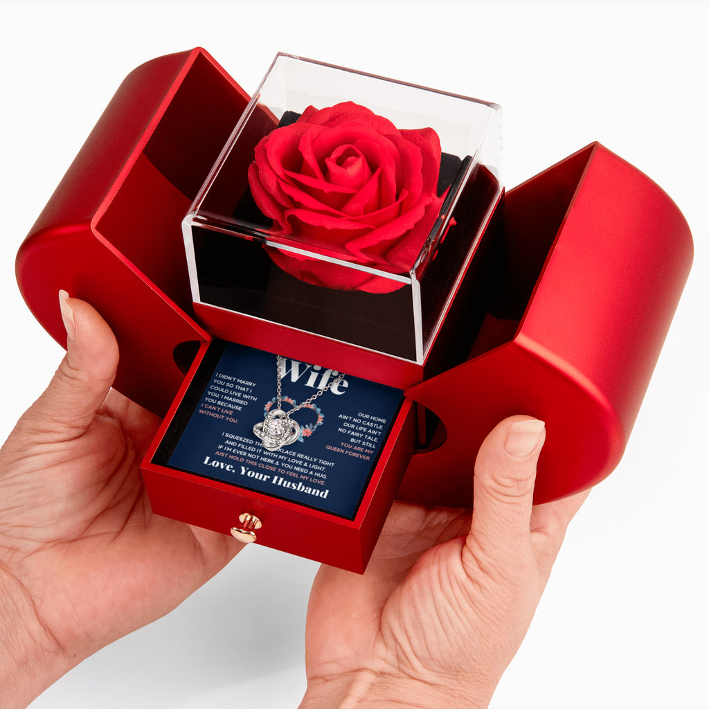 To My Beautiful Wife Love Knot Necklace Heart Box Gift Set