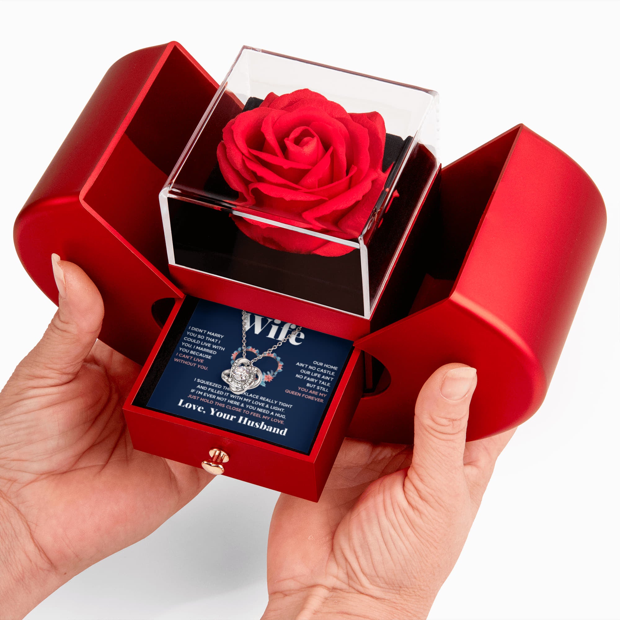 To My Beautiful Wife Love Knot Necklace Heart Box Gift Set