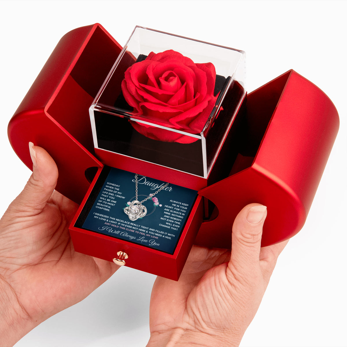 To My Daughter Chapters Squeezed Love Knot Necklace Heart Box Gift Set