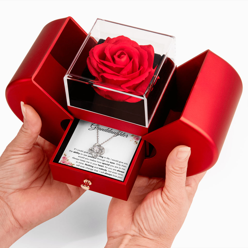 To My Granddaughter Eyes Love Knot Necklace Heart Box Gift Set