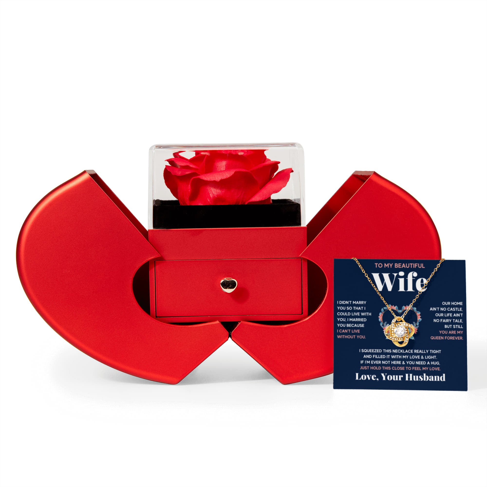 To My Beautiful Wife Love Knot Necklace Heart Box Gift Set