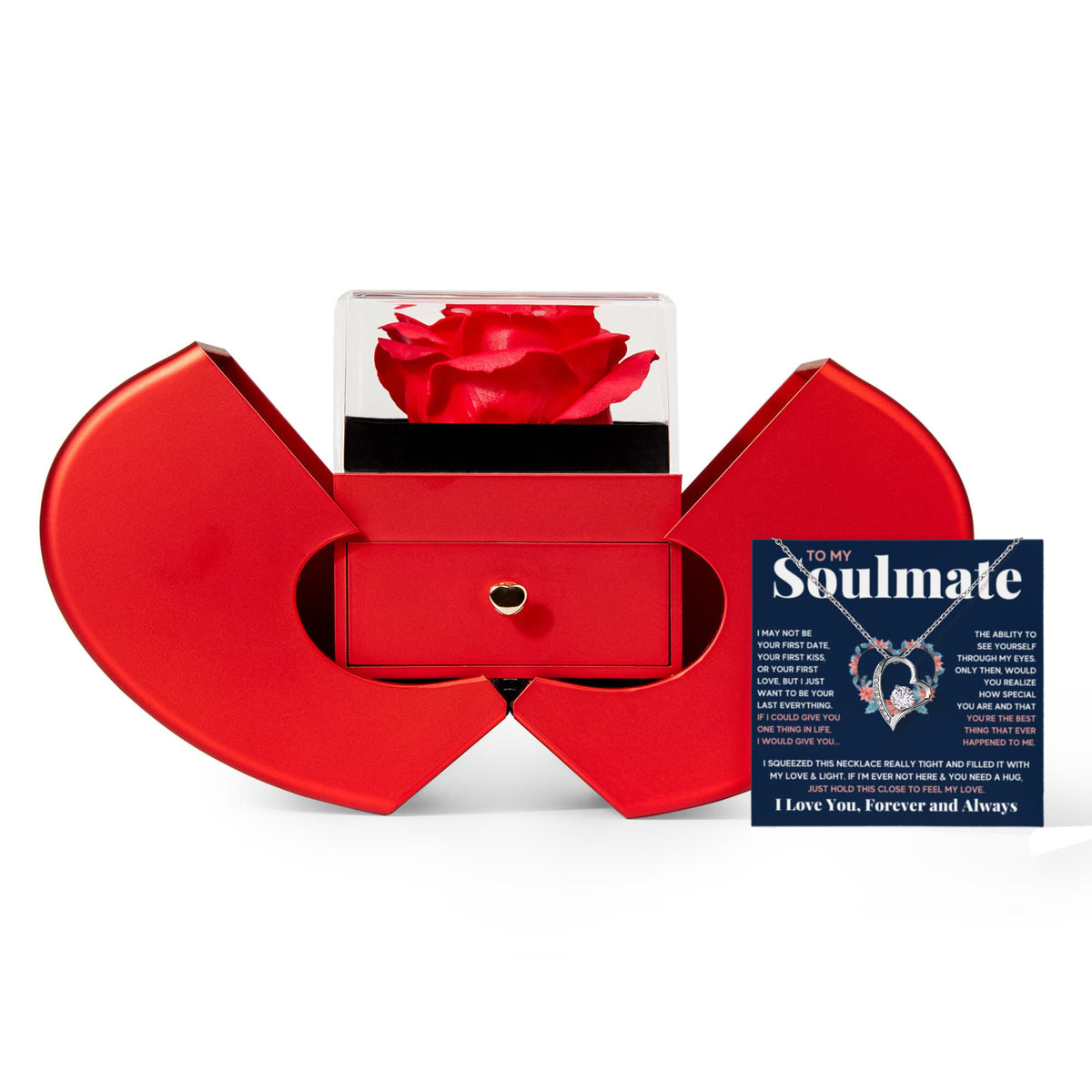 To My Soulmate Blue Squeeze Forever Love Necklace Heart Box Gift Set