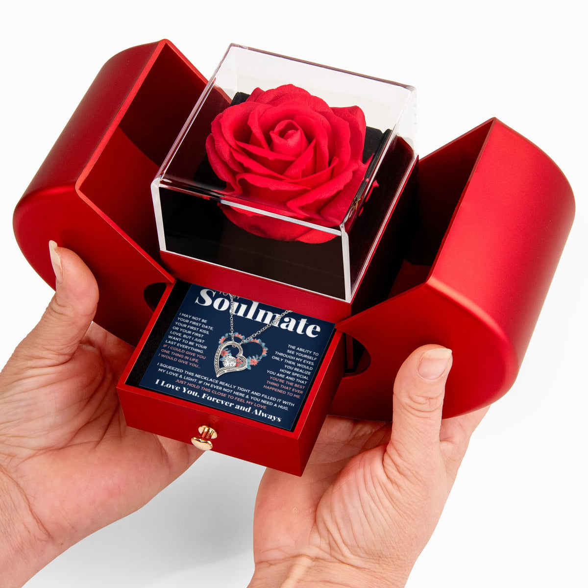 To My Soulmate Blue Squeeze Forever Love Necklace Heart Box Gift Set