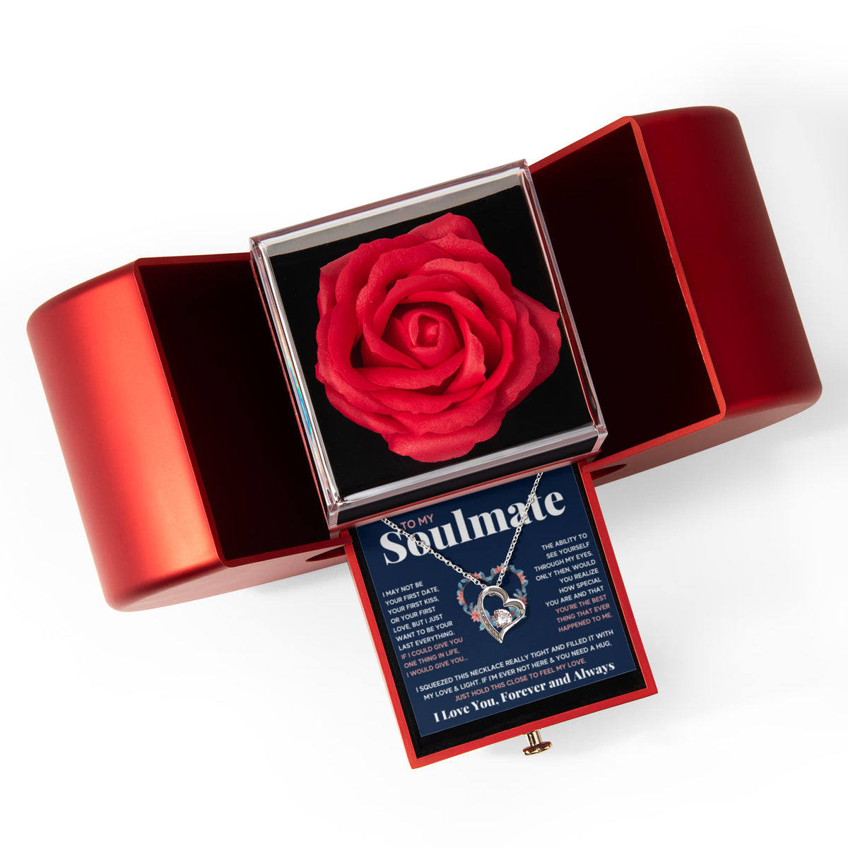 To My Soulmate Blue Squeeze Forever Love Necklace Heart Box Gift Set
