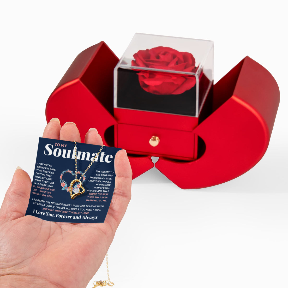 To My Soulmate Blue Squeeze Forever Love Necklace Heart Box Gift Set