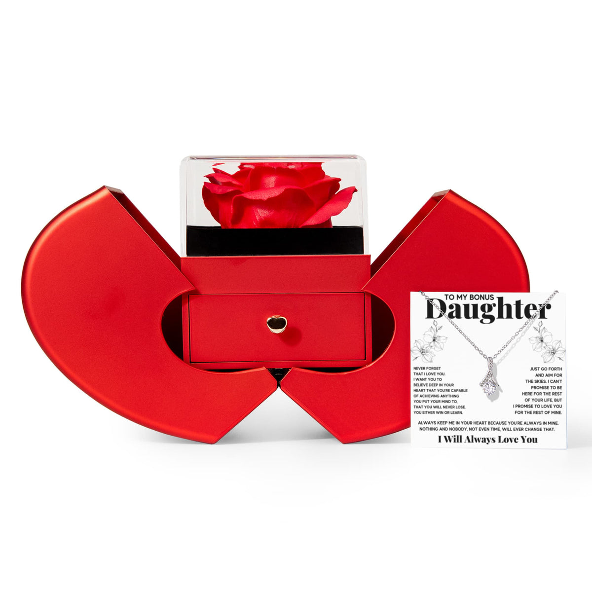 To My Bonus Daughter Alluring Necklace Heart Box Gift Set