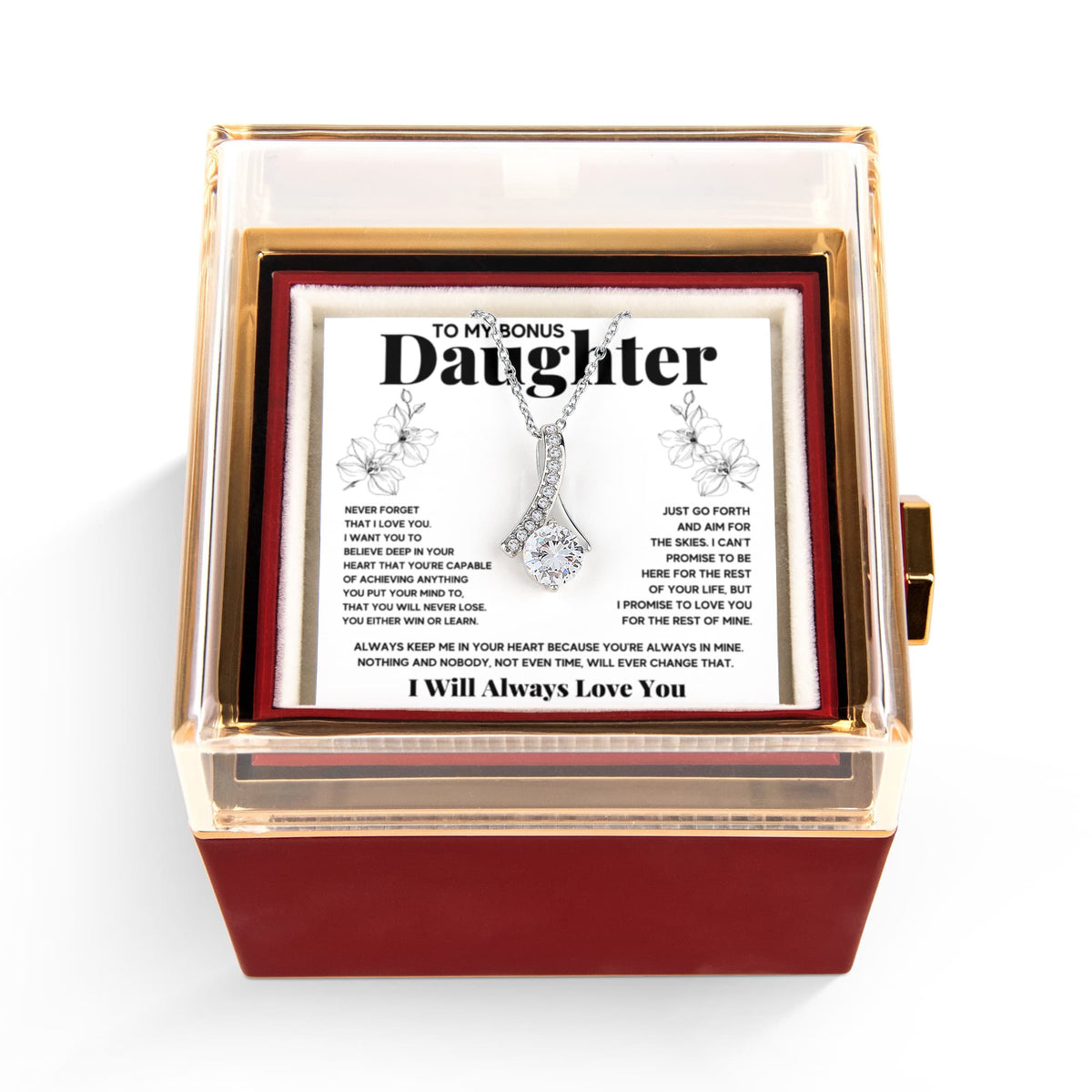 To My Bonus Daughter Alluring Necklace Rose Box Gift Set