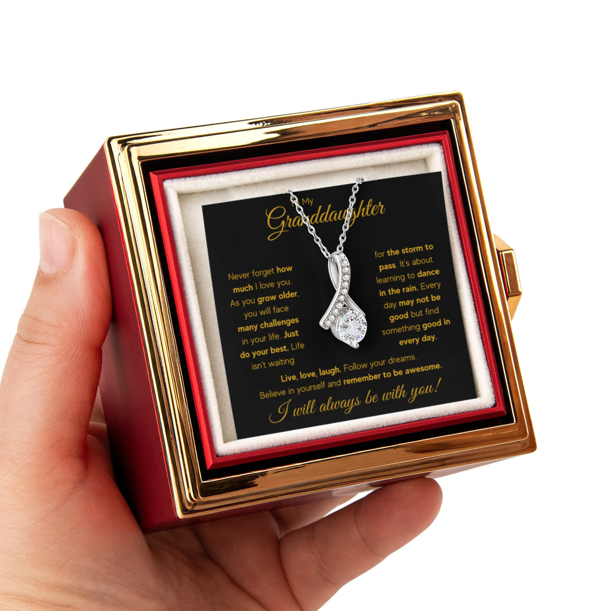 To My Granddaughter Rain Alluring Necklace Rose Box Gift Set