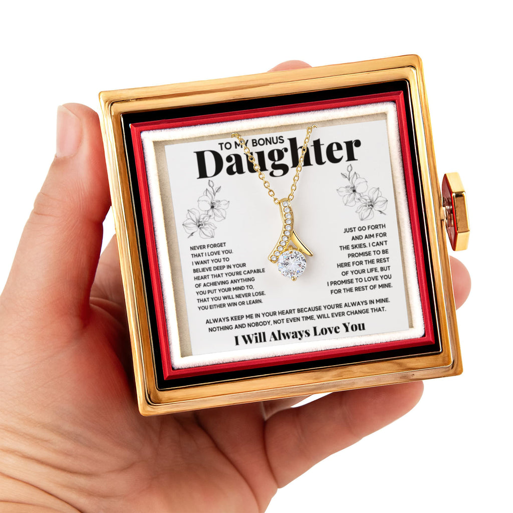 To My Bonus Daughter Alluring Necklace Rose Box Gift Set