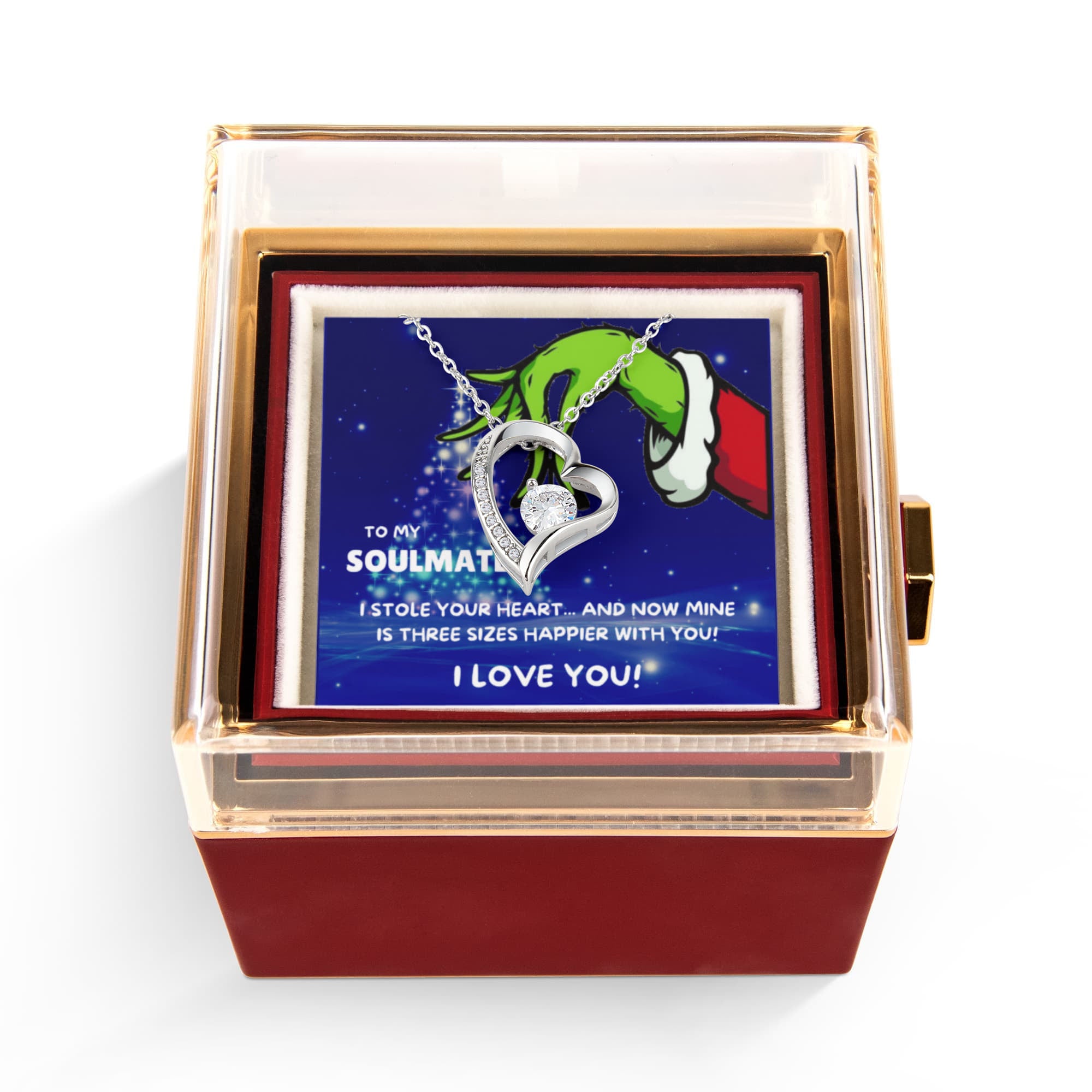 To My Soulmate Three Size Grinch Forever Love Necklace Rose Box Gift Set