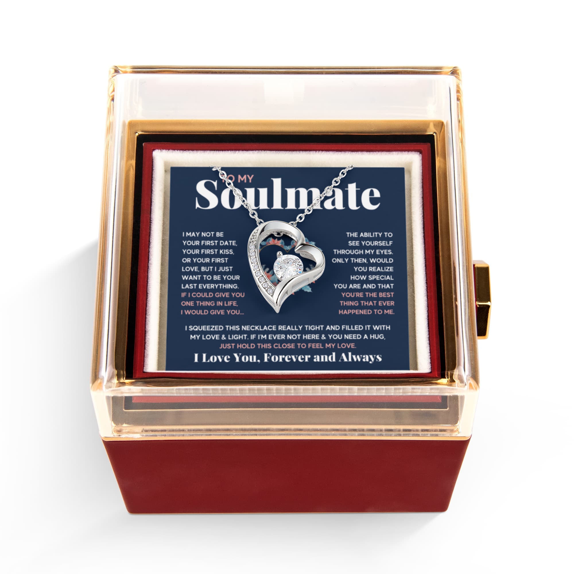 To My Soulmate Blue Squeeze Forever Love Necklace Rose Box Gift Set