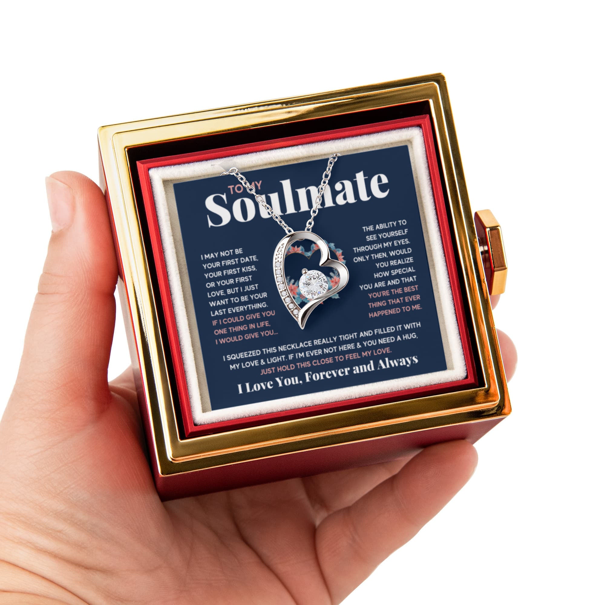 To My Soulmate Blue Squeeze Forever Love Necklace Rose Box Gift Set