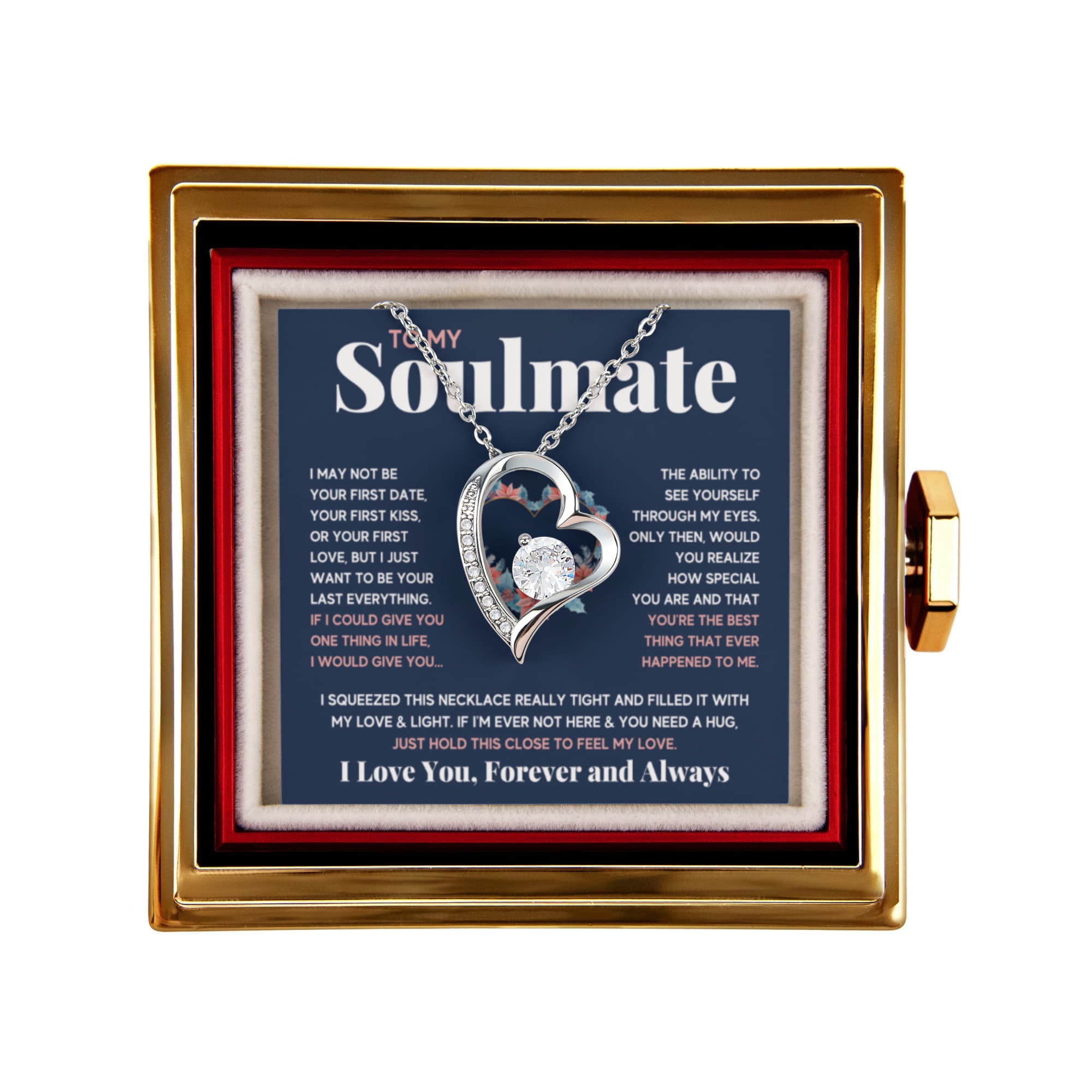 To My Soulmate Blue Squeeze Forever Love Necklace Rose Box Gift Set