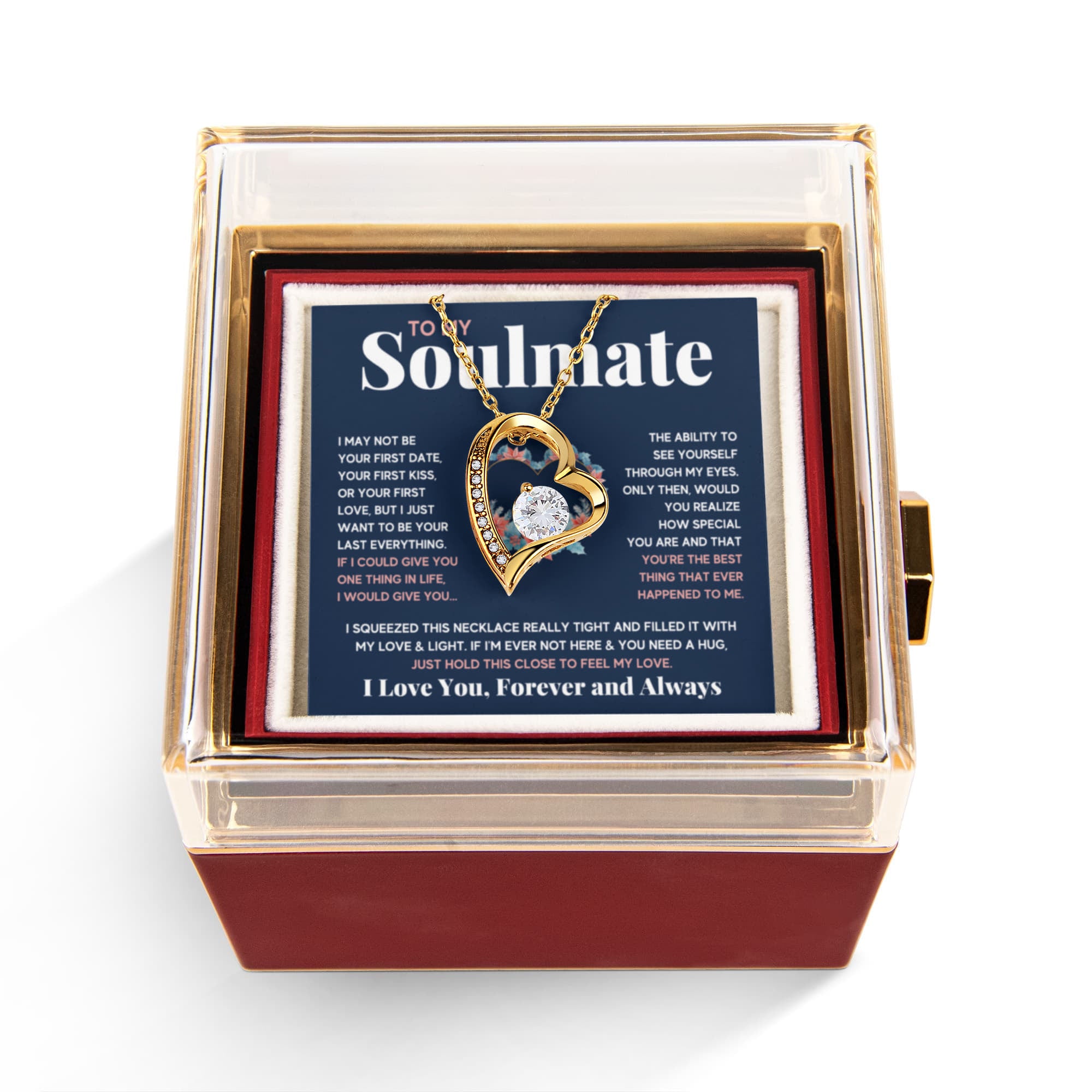 To My Soulmate Blue Squeeze Forever Love Necklace Rose Box Gift Set