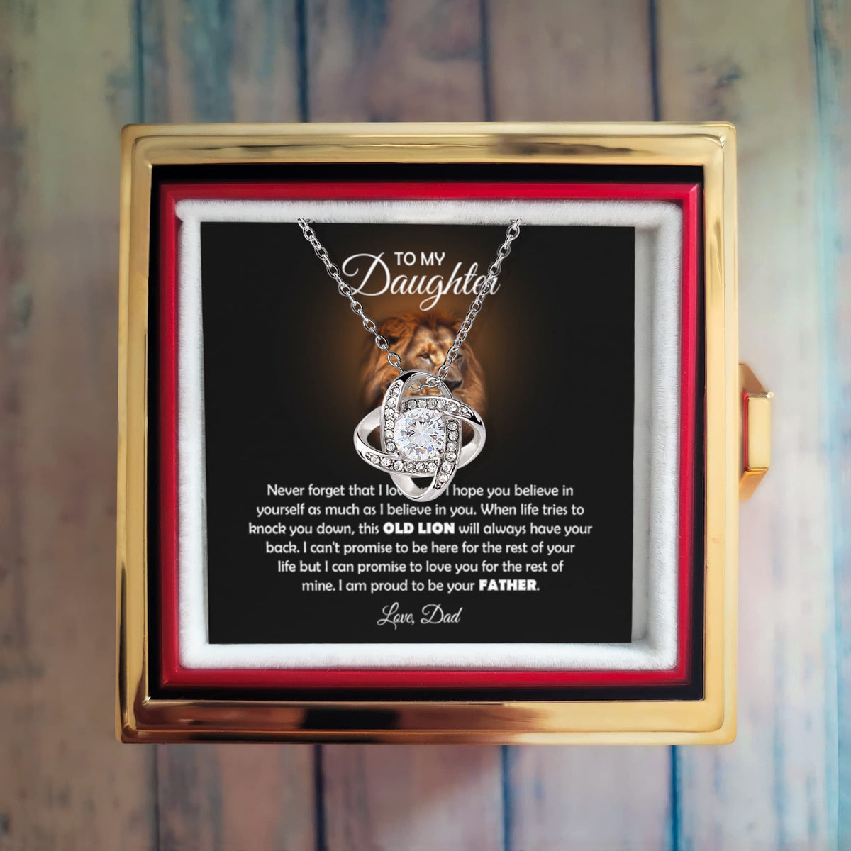 To My Daughter Lion Love Knot Necklace Rose Box Gift Set