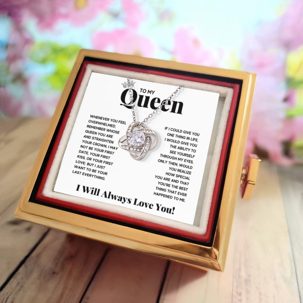 To My Queen Love Knot Necklace Rose Box Gift Set