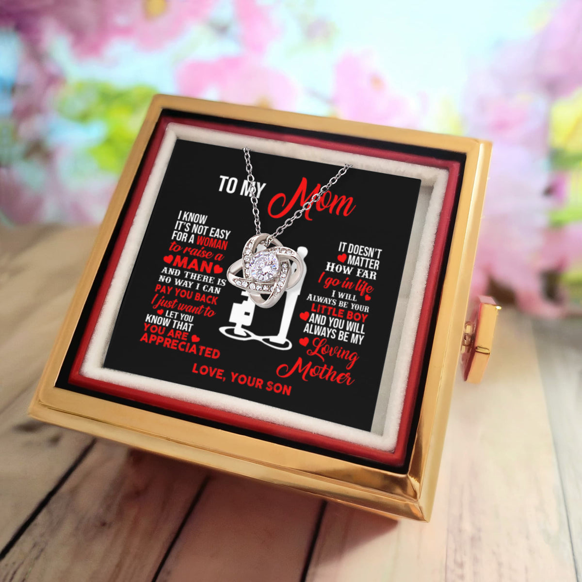 To My Little Boy Love Knot Necklace Rose Box Gift Set