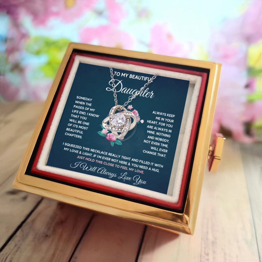 To My Daughter Chapters Squeezed Love Knot Necklace Rose Box Gift Set