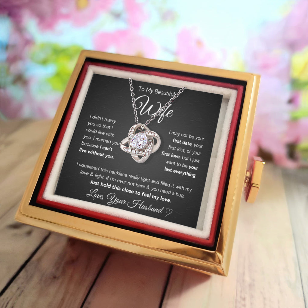 To My Wife Last Everything Love Knot Necklace Rose Box Gift Set