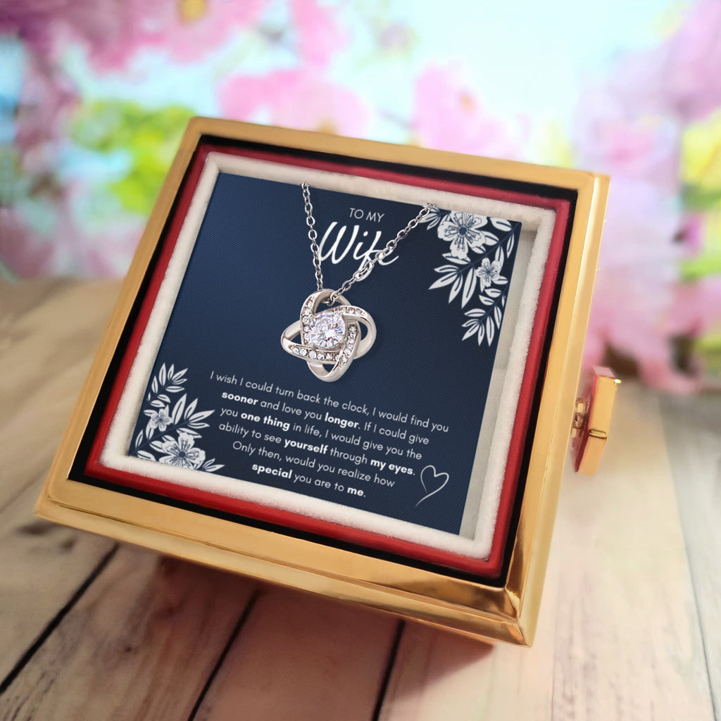 To My Wife Sooner Love Knot Necklace Rose Box Gift Set