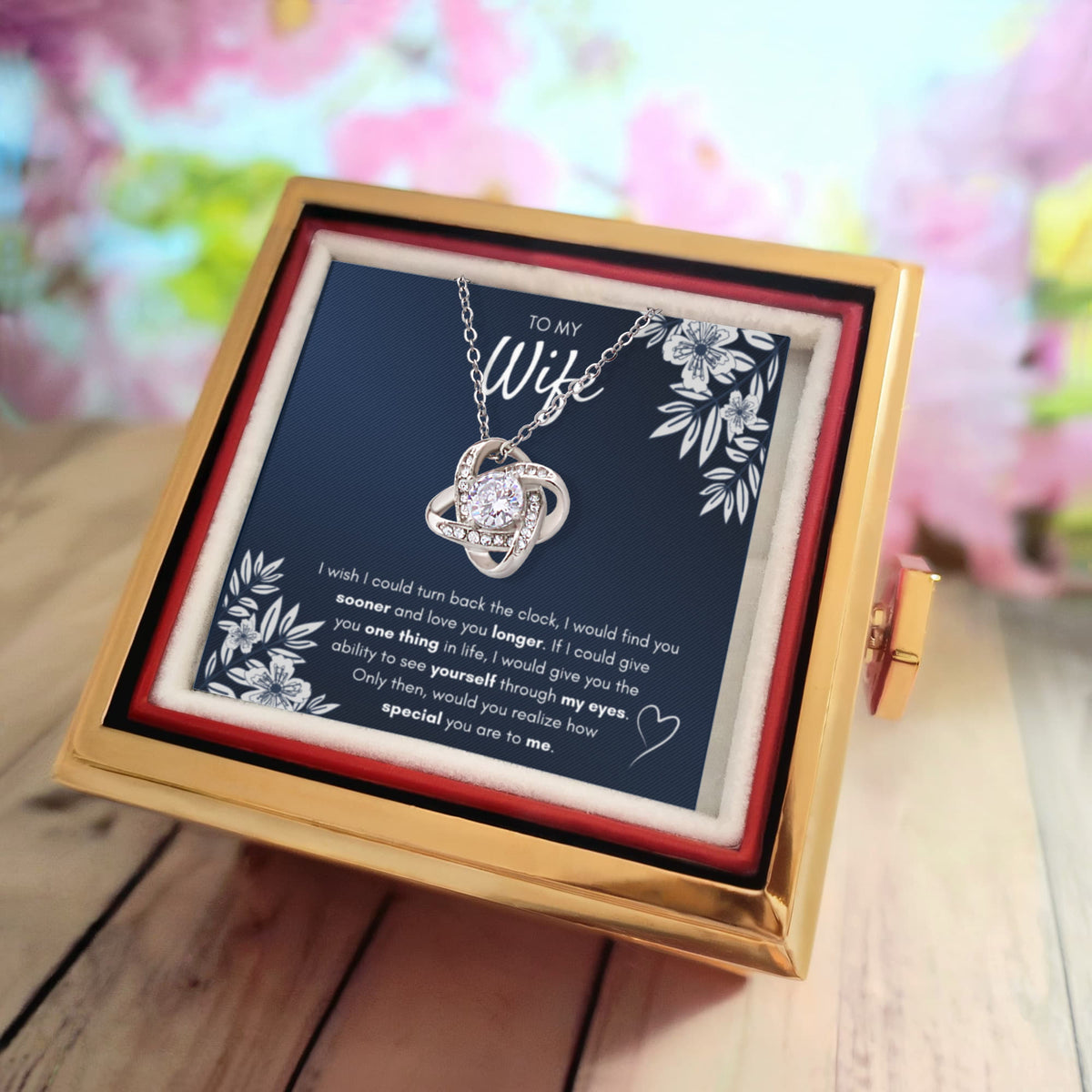 To My Wife Sooner Love Knot Necklace Rose Box Gift Set