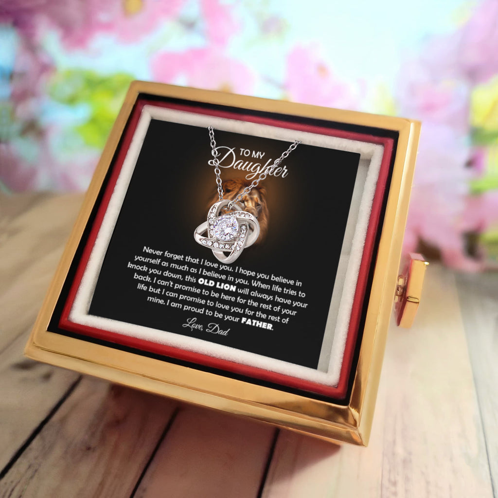 To My Daughter Lion Love Knot Necklace Rose Box Gift Set
