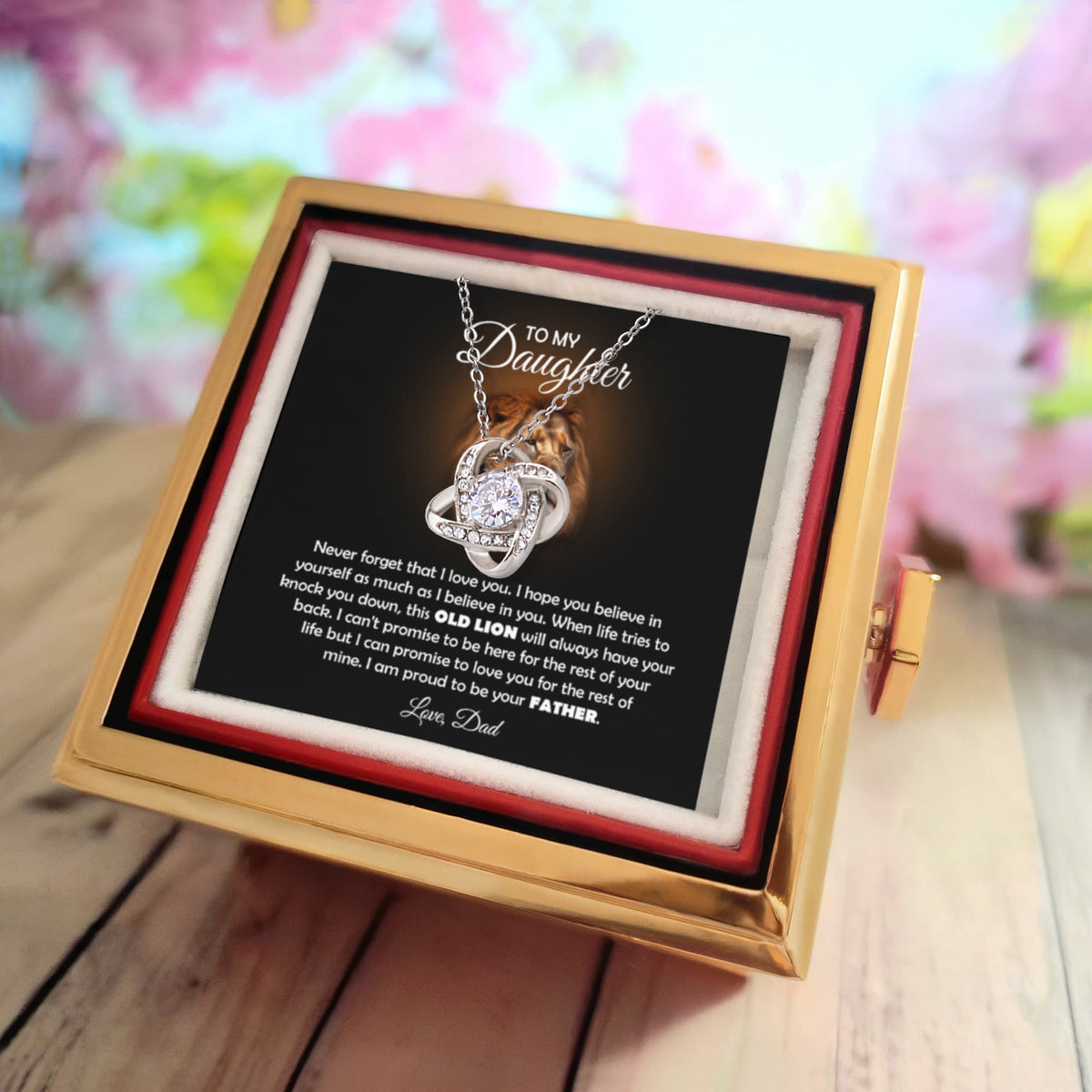 To My Daughter Lion Love Knot Necklace Rose Box Gift Set