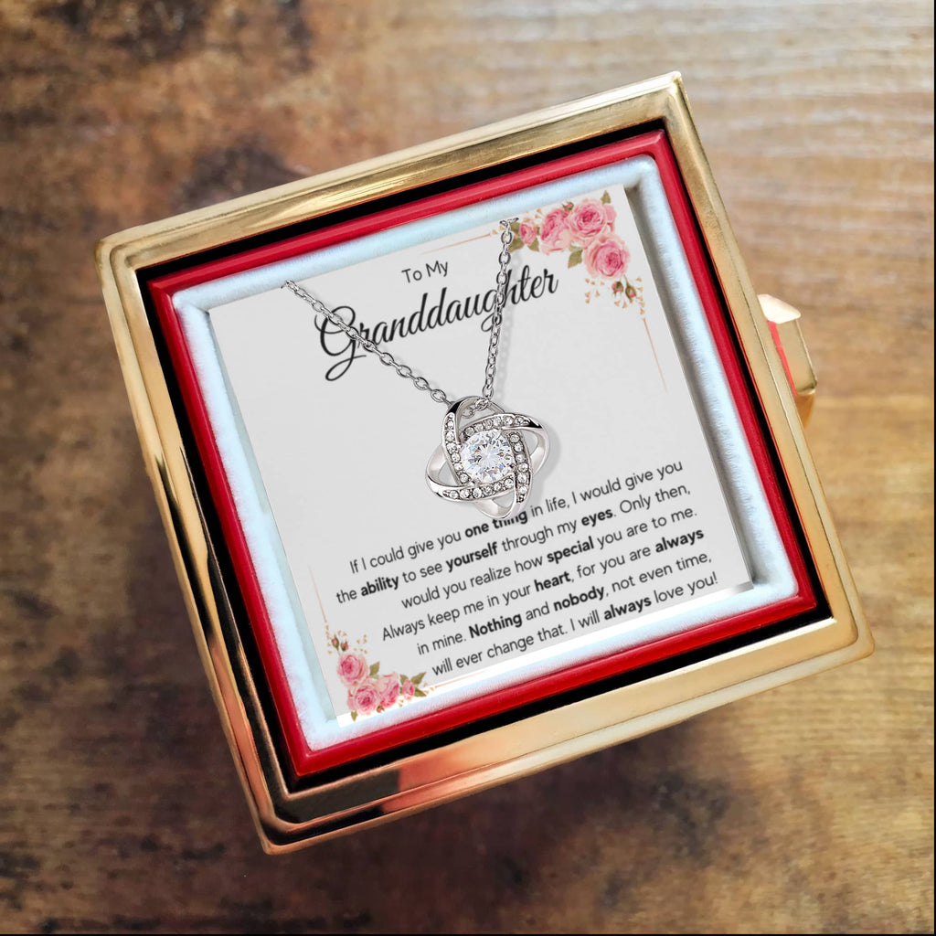 To My Granddaughter Eyes Love Knot Necklace Rose Box Gift