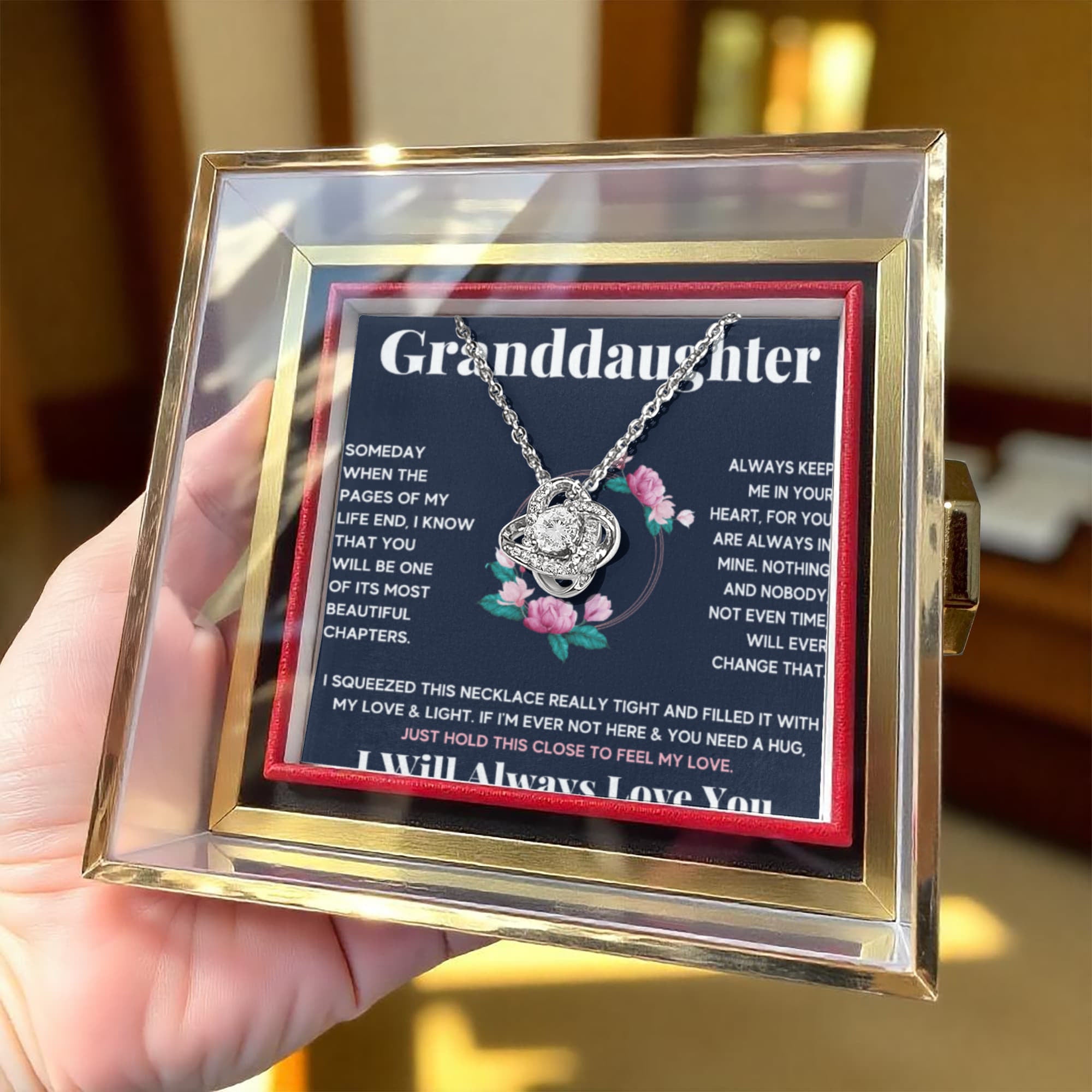 To My Granddaughter Circle Love Knot Necklace Rose Box Gift Set