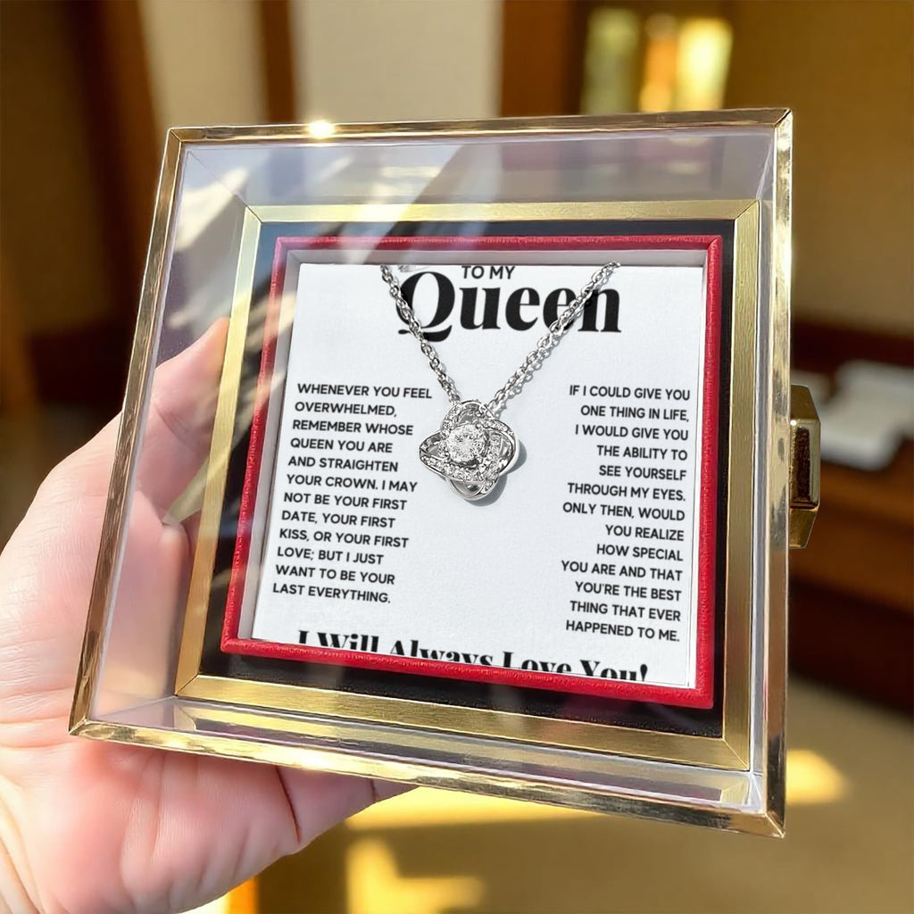 To My Queen Love Knot Necklace Rose Box Gift Set
