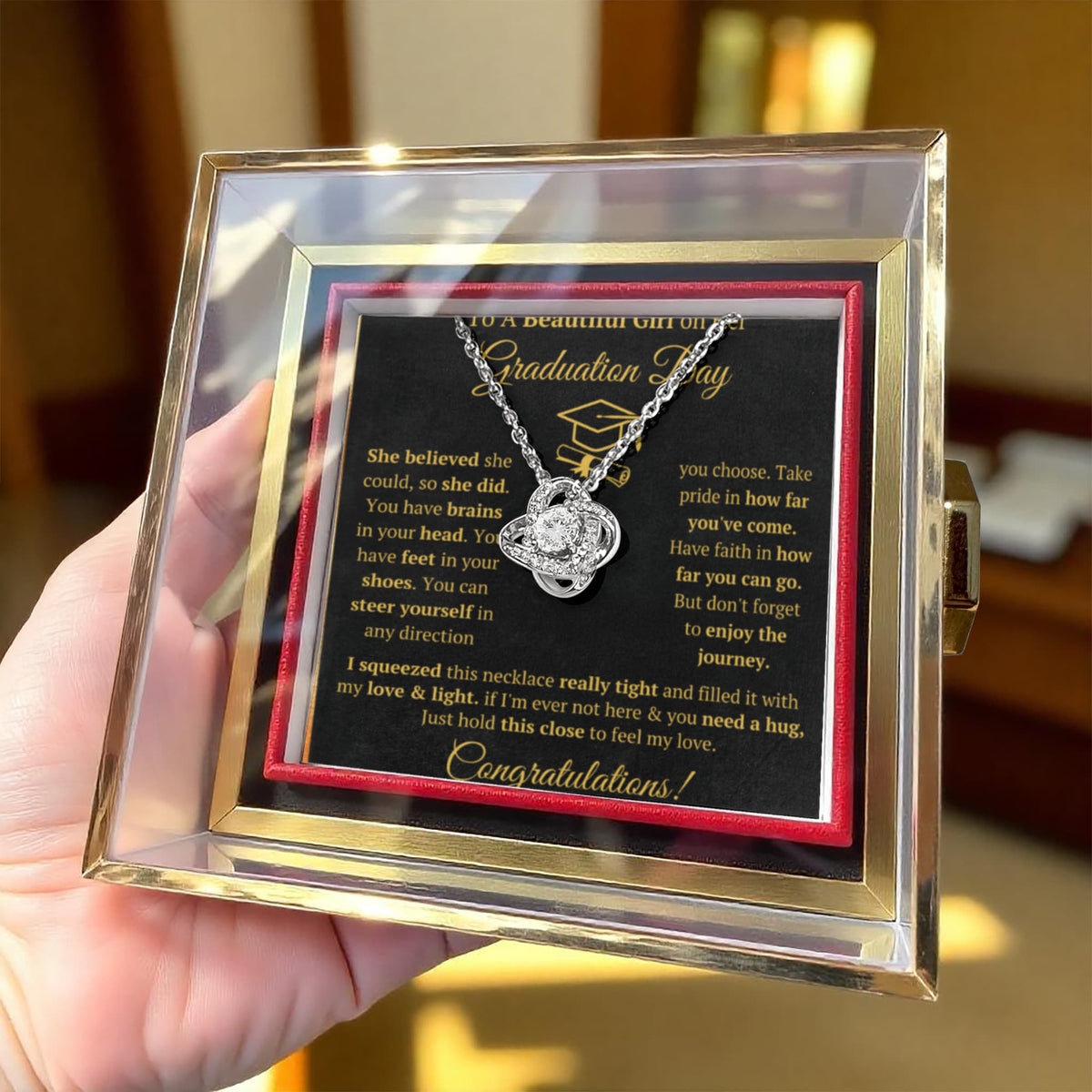 Graduation Gifts For Her Love Knot Necklace Rose Box Gift Set