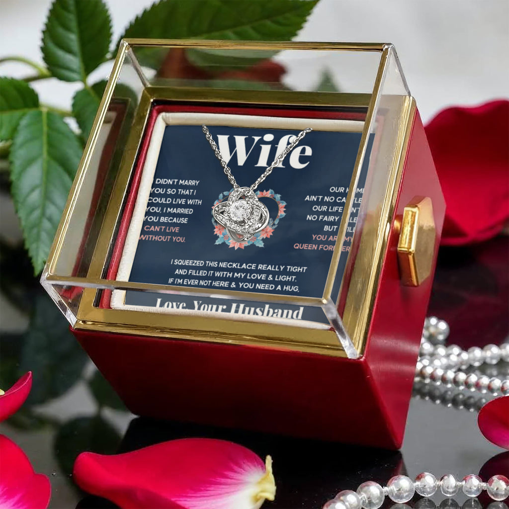 To My Beautiful Wife Squeeze Love Knot Necklace Rose Box Gift Set