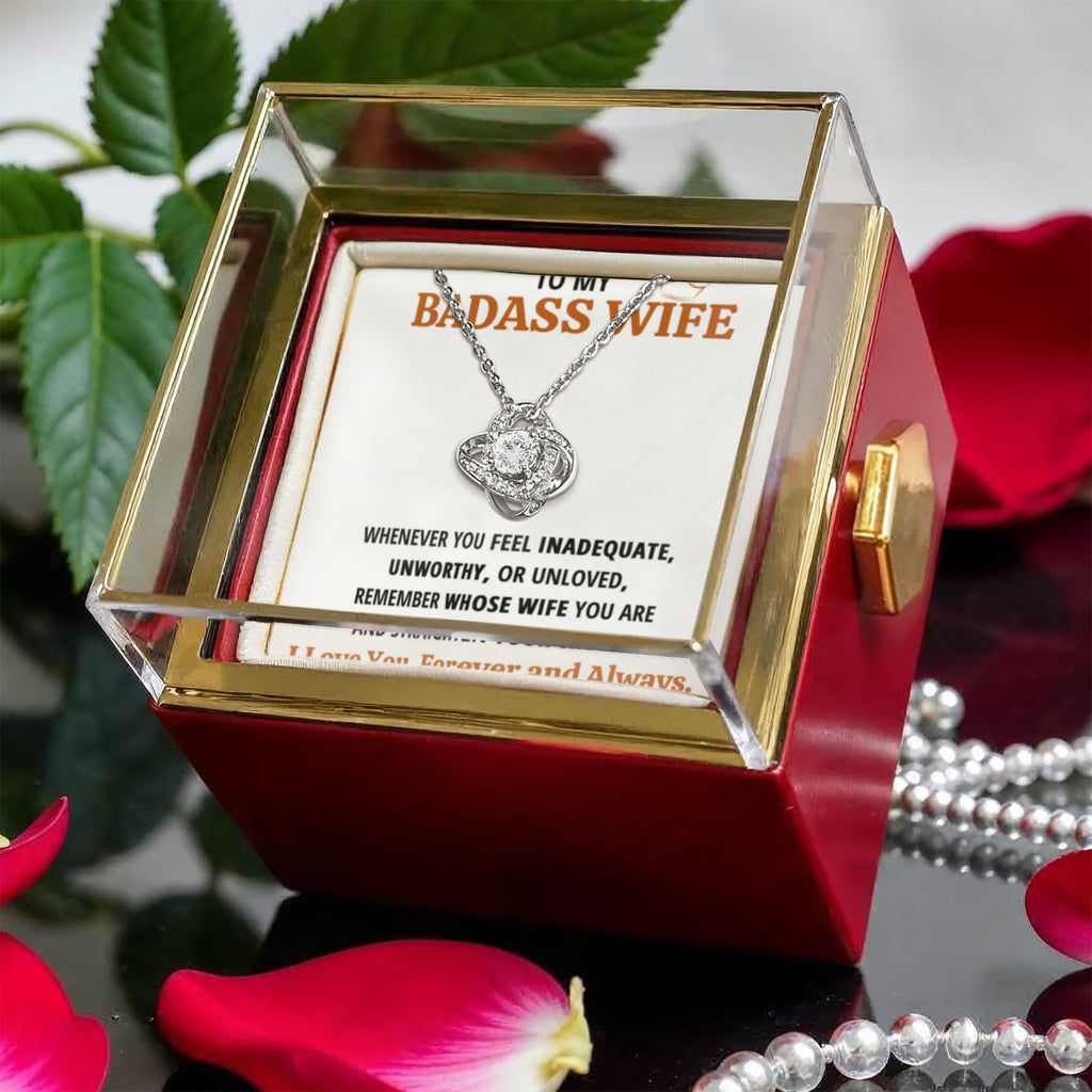 To My Badass Wife Love Knot Necklace Rose Box Gift Set