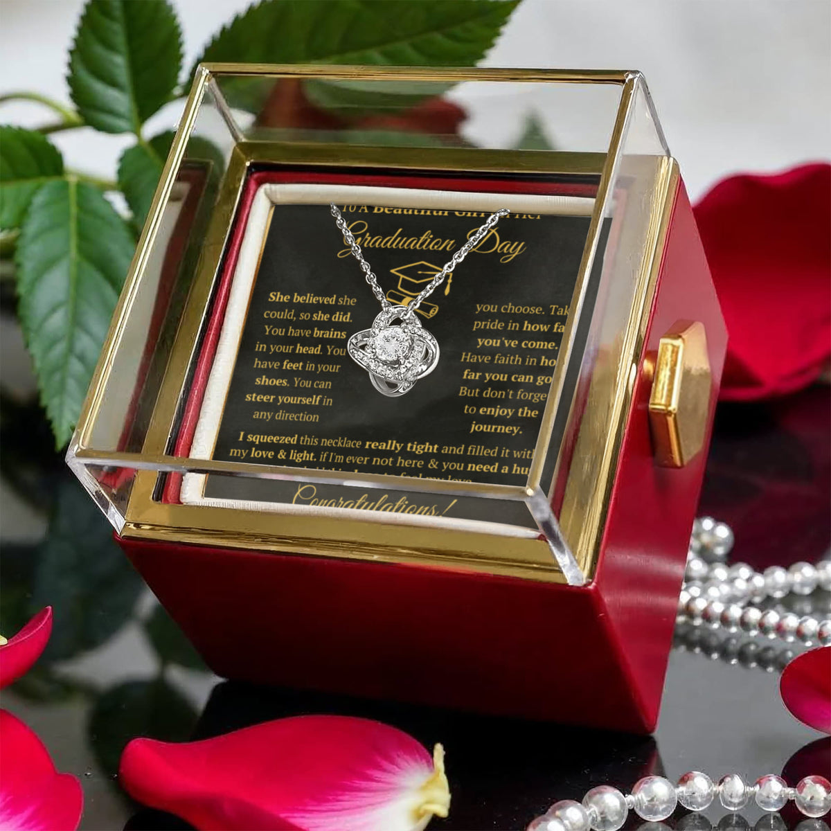 Graduation Gifts For Her Love Knot Necklace Rose Box Gift Set