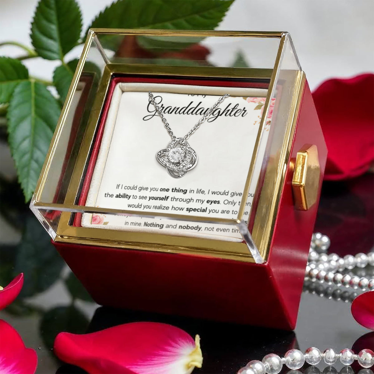 To My Granddaughter Eyes Love Knot Necklace Rose Box Gift