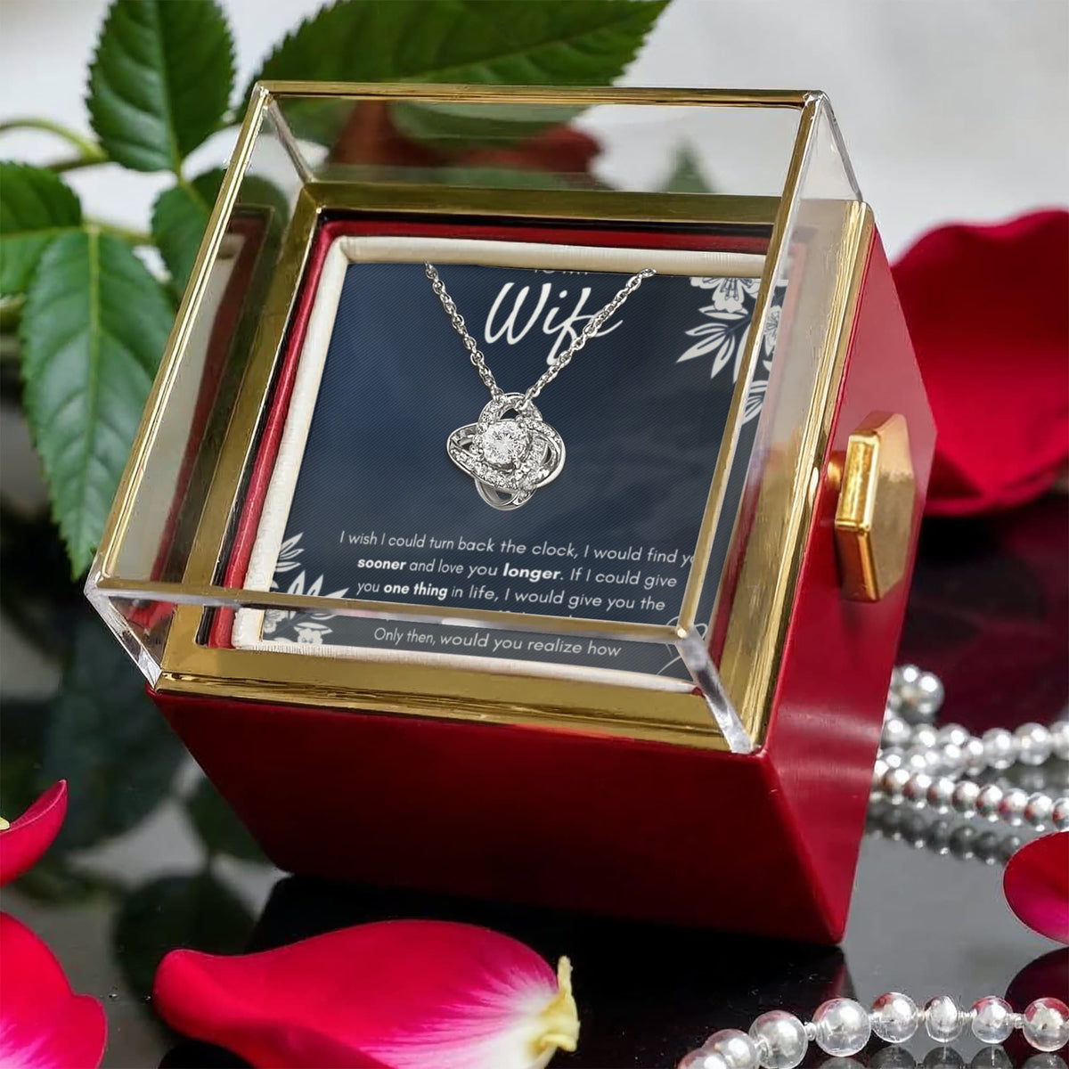 To My Wife Sooner Love Knot Necklace Rose Box Gift Set