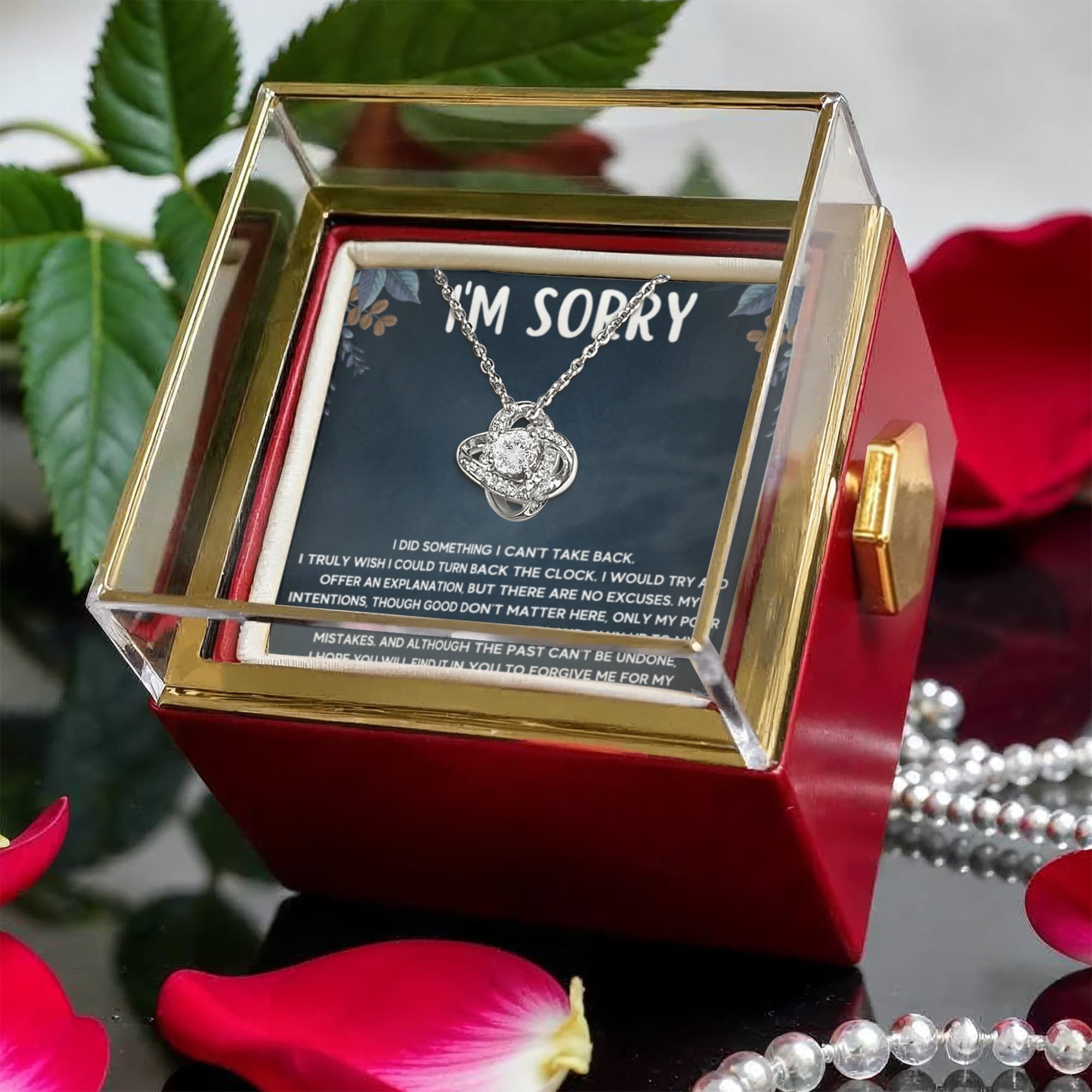 Apology Turn Back Love Knot Necklace Rose Box Gift Set