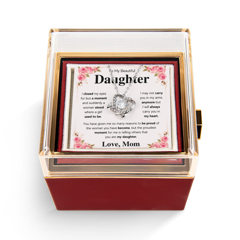 To My Daughter Mom Proud Love Knot Necklace Rose Box Gift Set