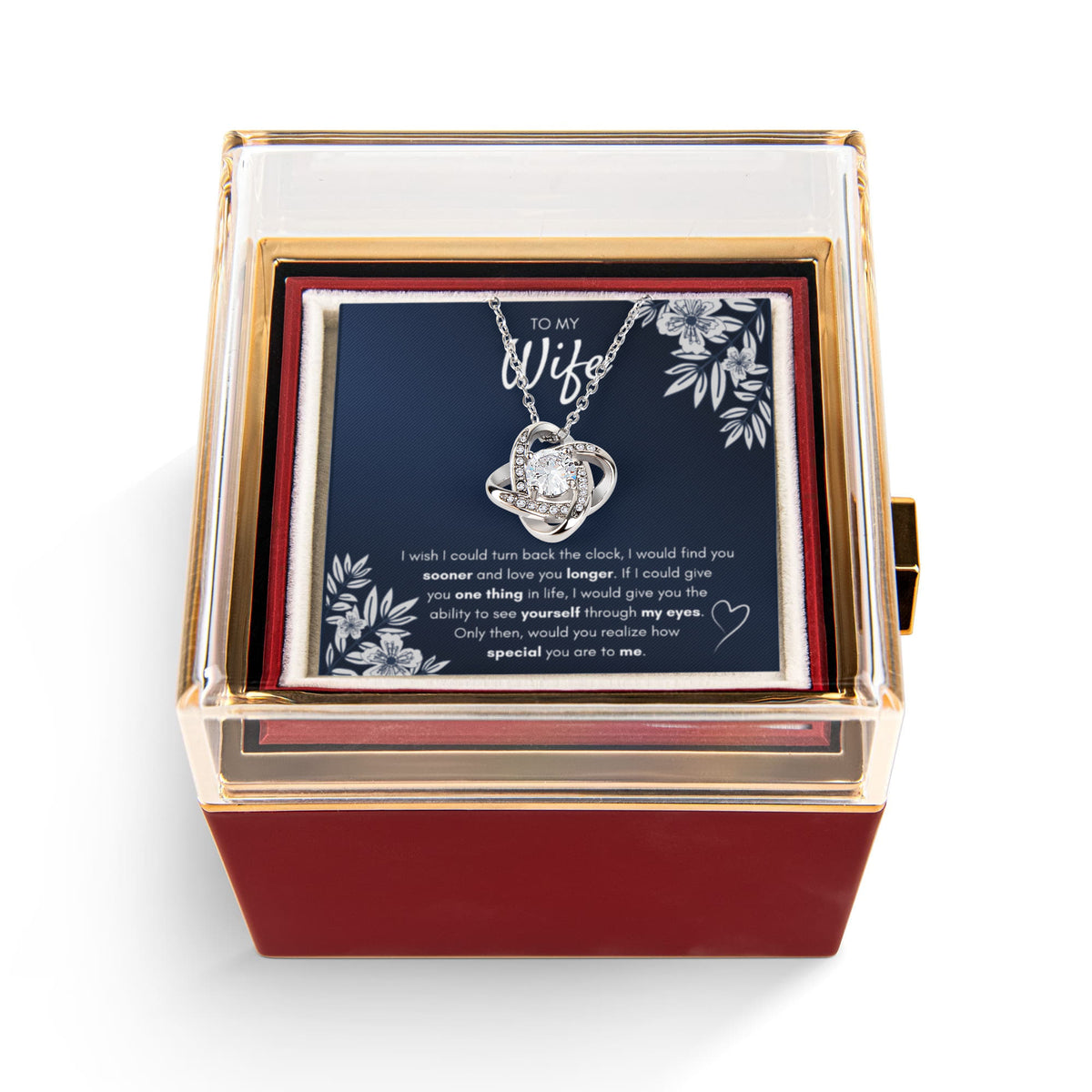 To My Wife Sooner Love Knot Necklace Rose Box Gift Set