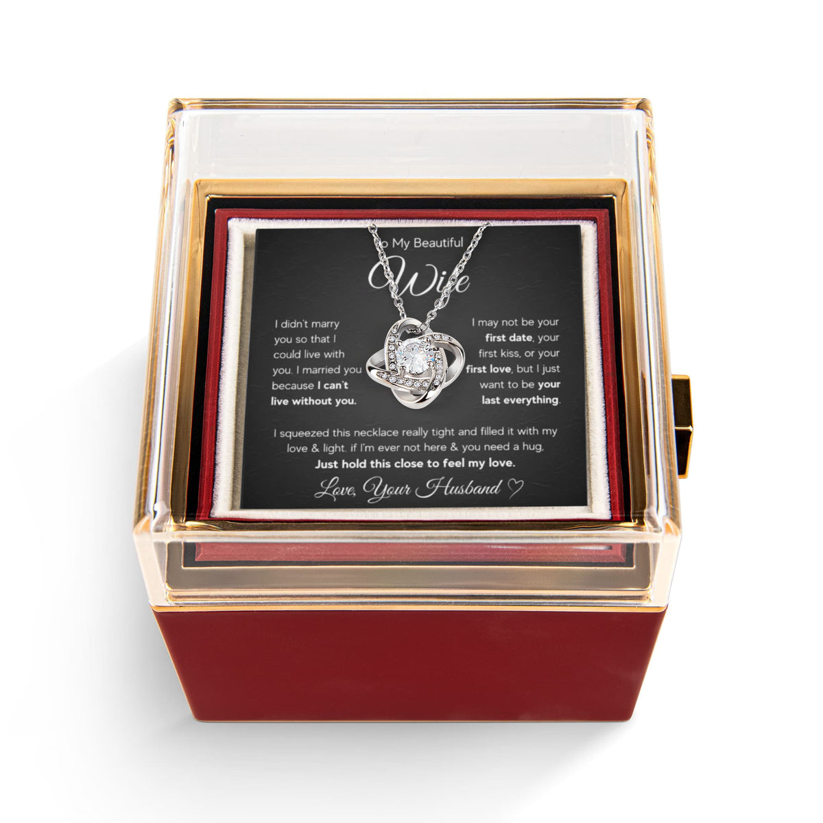 To My Wife Last Everything Love Knot Necklace Rose Box Gift Set