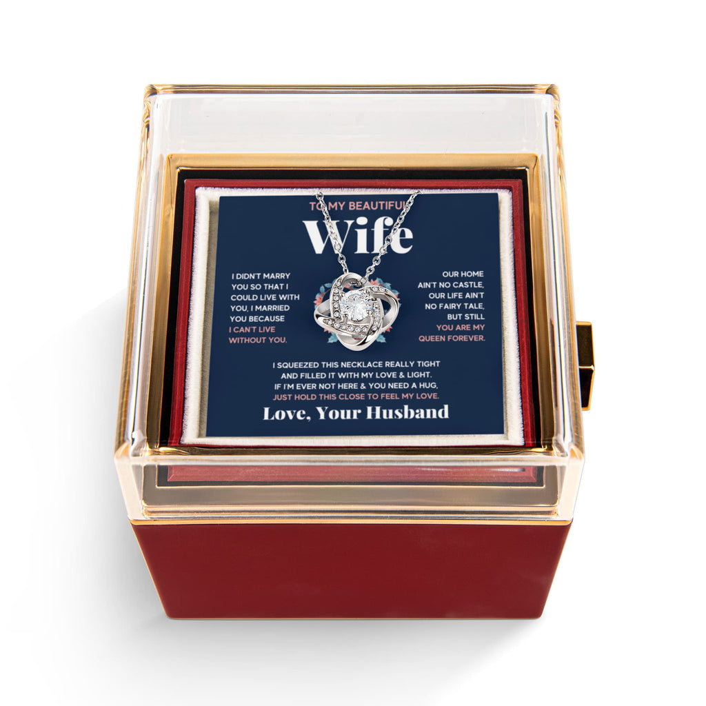 To My Beautiful Wife Squeeze Love Knot Necklace Rose Box Gift Set