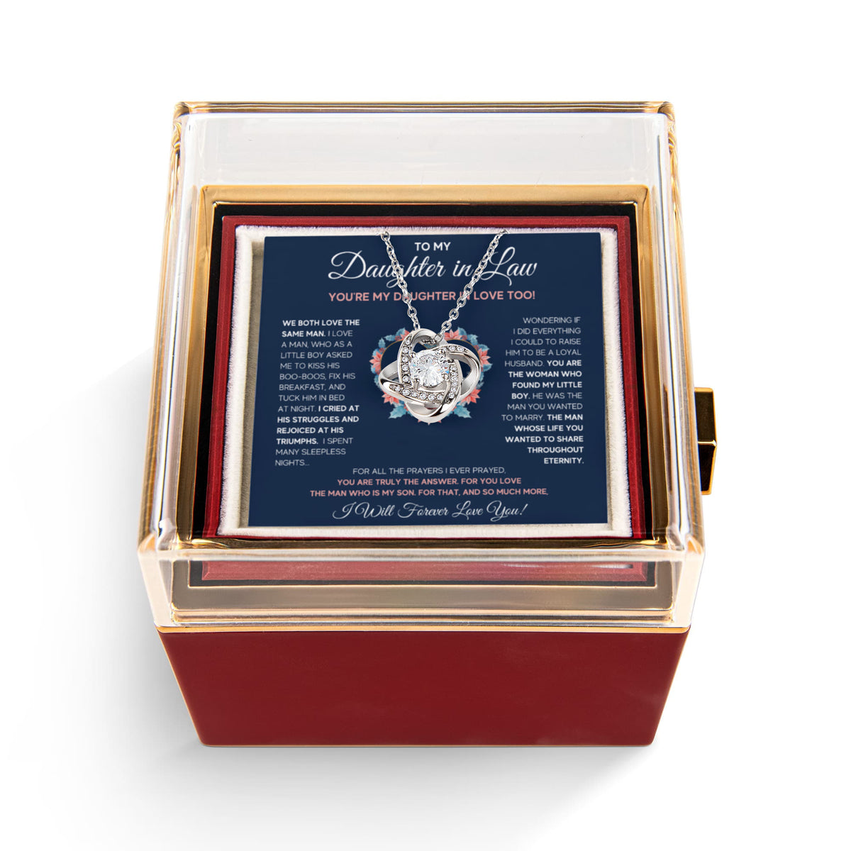 To My Daughter In Love Love Knot Necklace Rose Box Gift Set