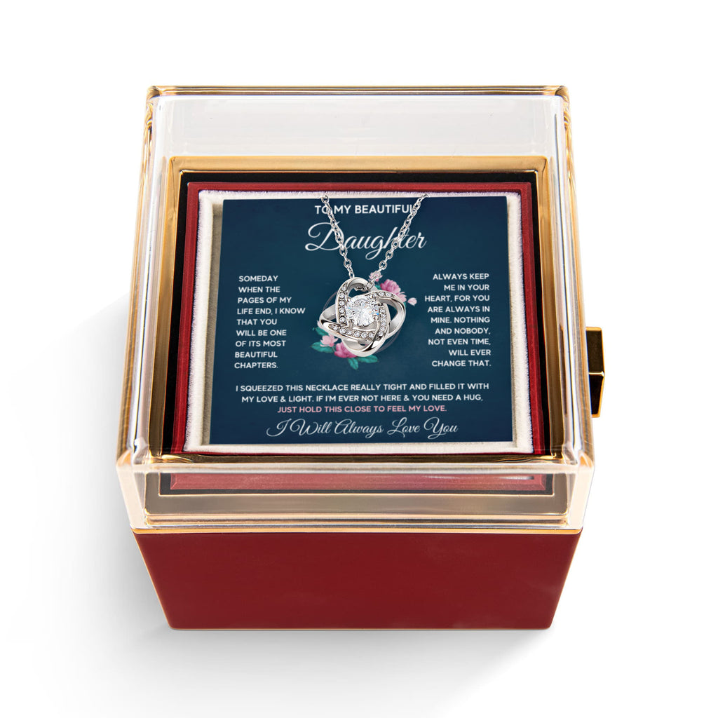 To My Daughter Chapters Squeezed Love Knot Necklace Rose Box Gift Set